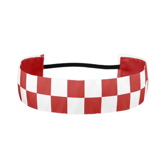 Checkered squares red white geometric retro athletic headband (Front)
