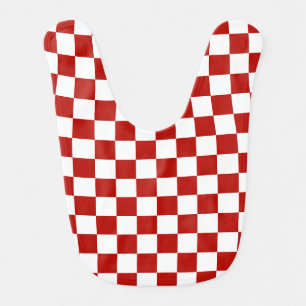 Checkered squares red white geometric retro baby bib