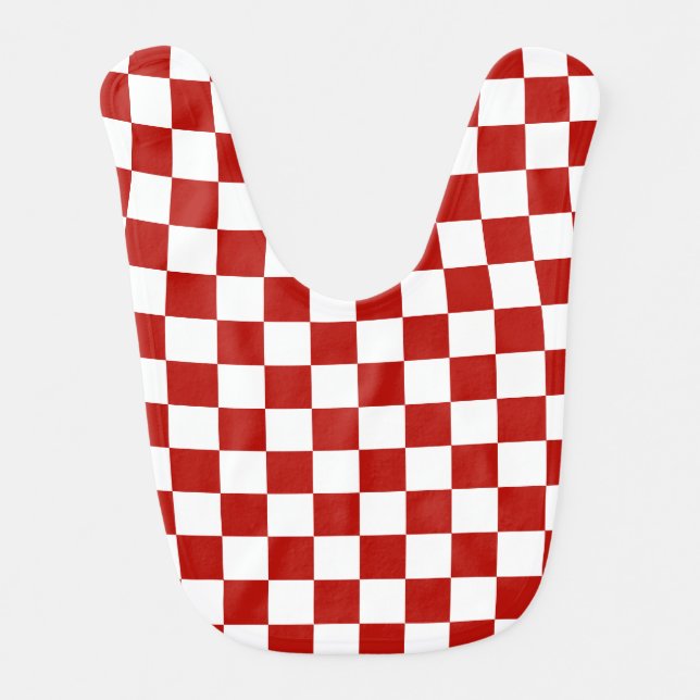 Checkered squares red white geometric retro baby bib (Front)