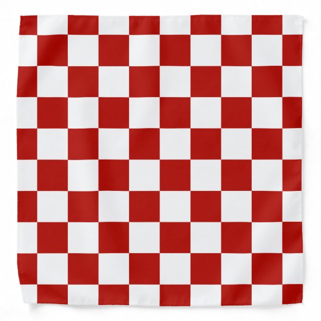 Checkered squares red white geometric retro bandana (Front)