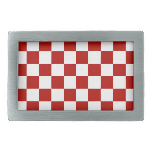 Checkered squares red white geometric retro belt buckle