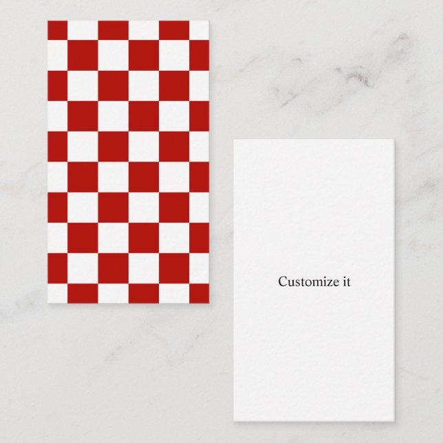 Checkered squares red white geometric retro business card (Front/Back)