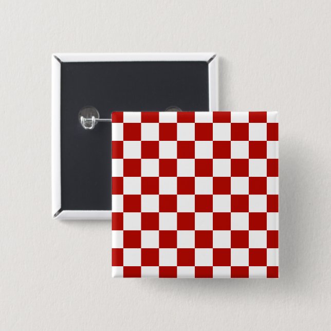 Checkered squares red white geometric retro button (Front & Back)