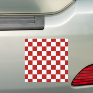 Checkered squares red white geometric retro car magnet