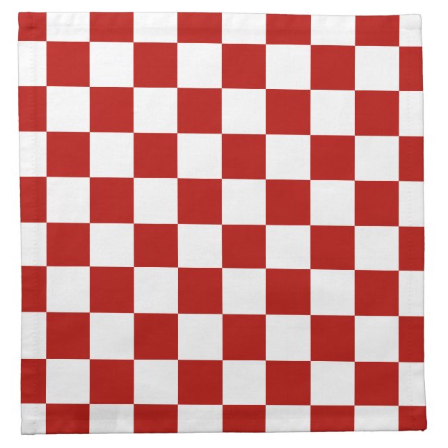 Checkered squares red white geometric retro cloth napkin (Front)