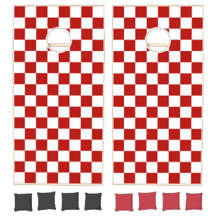 Checkered squares red white geometric retro cornhole set