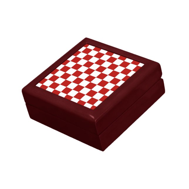 Checkered squares red white geometric retro gift box (Side)
