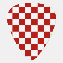 Checkered squares red white geometric retro guitar pick