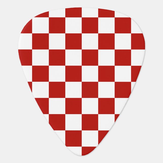 Checkered squares red white geometric retro guitar pick (Front)