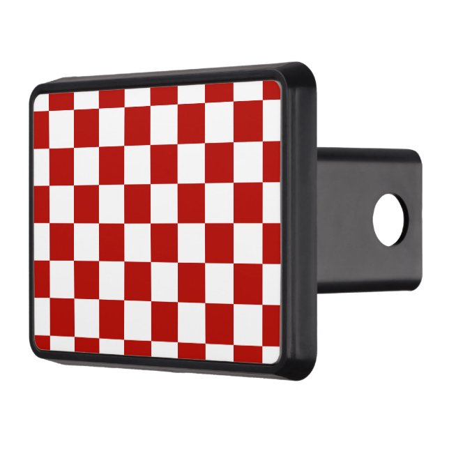 Checkered squares red white geometric retro hitch cover (Left)