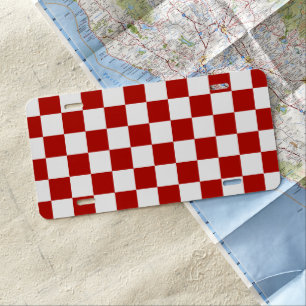 Checkered squares red white geometric retro license plate