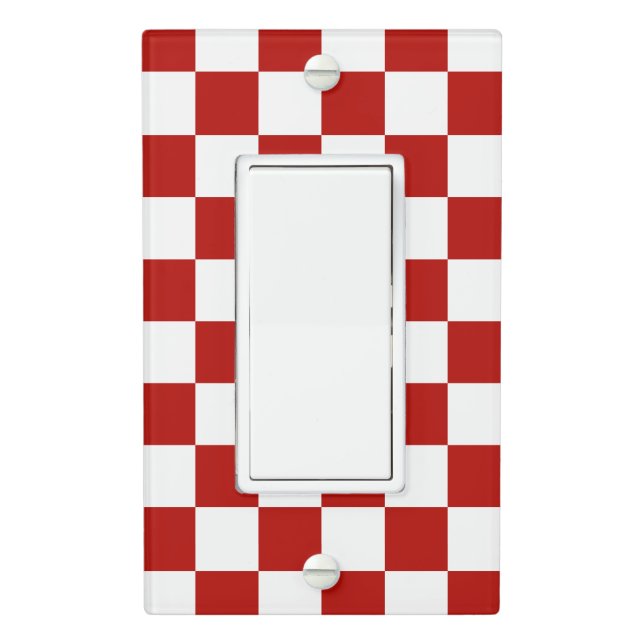 Checkered squares red white geometric retro light switch cover (In Situ)