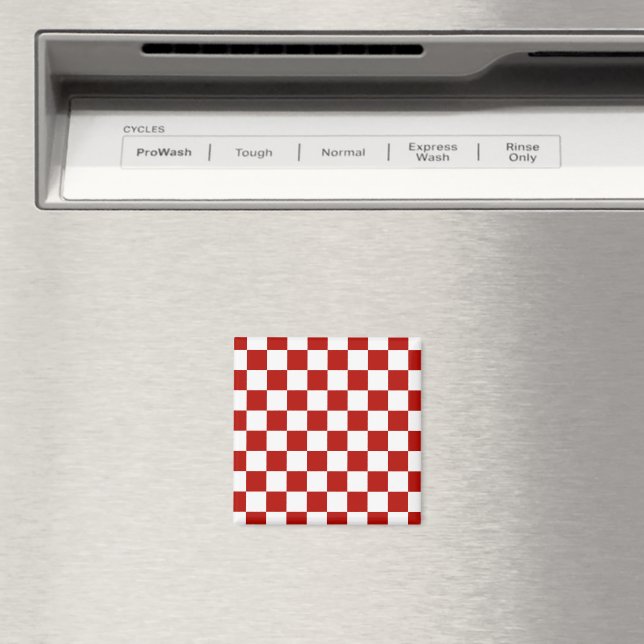 Checkered squares red white geometric retro magnet (In Situ (Dishwasher))