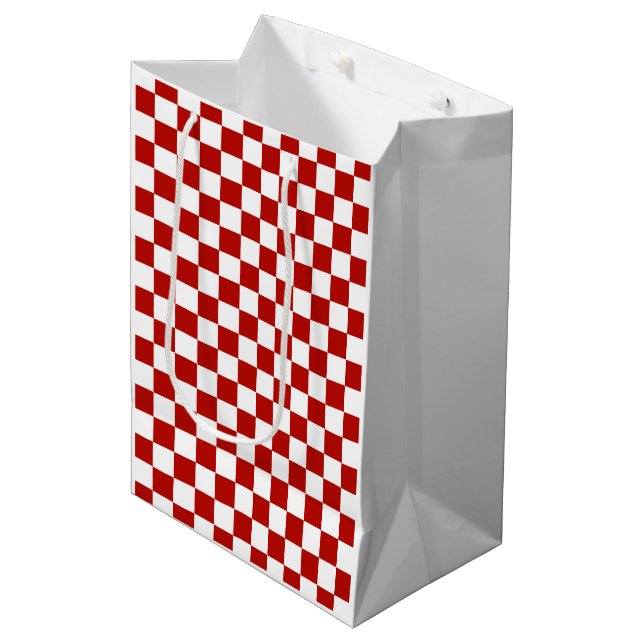 Checkered squares red white geometric retro medium gift bag (Front Angled)