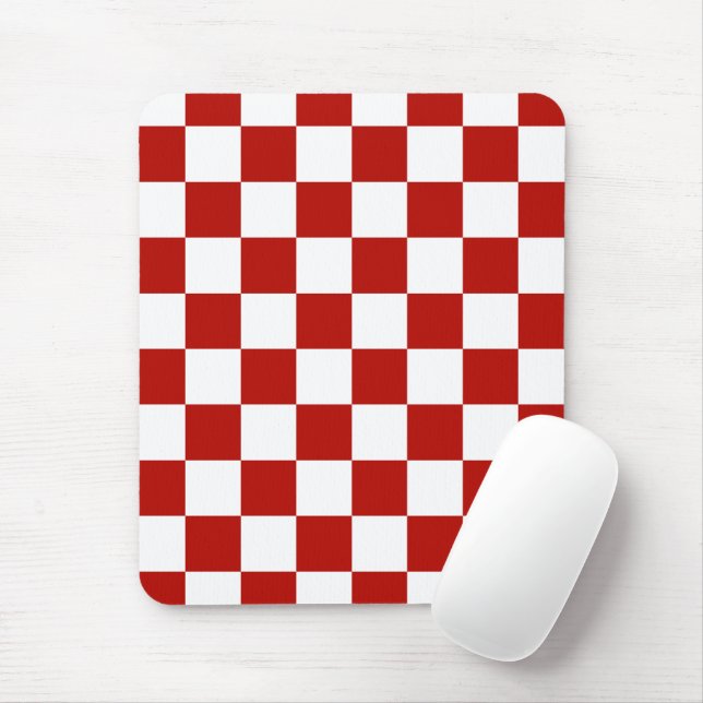 Checkered squares red white geometric retro mouse pad (With Mouse)