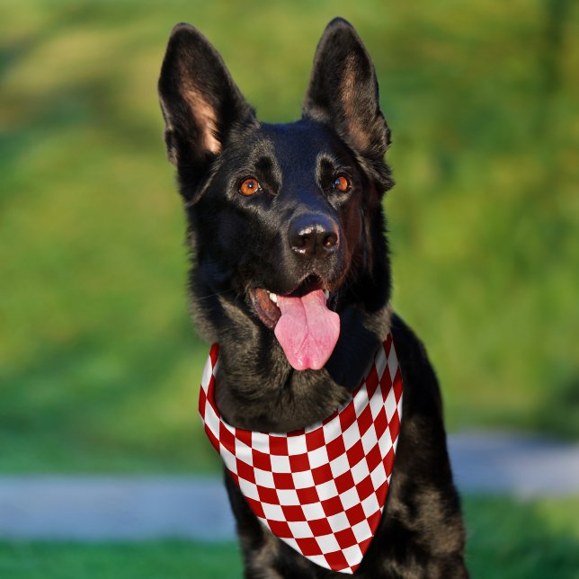 Checkered squares red white geometric retro pet bandana collar (Dog)