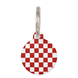 Checkered squares red white geometric retro pet ID tag