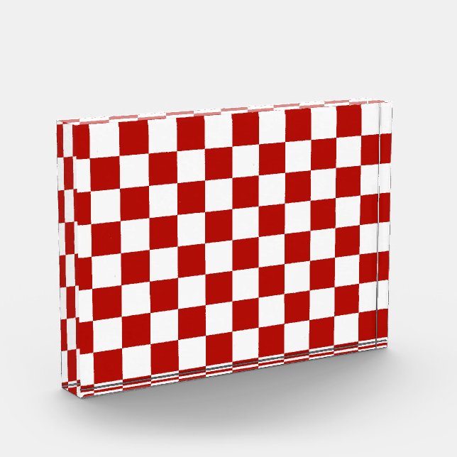 Checkered squares red white geometric retro photo block (Left)
