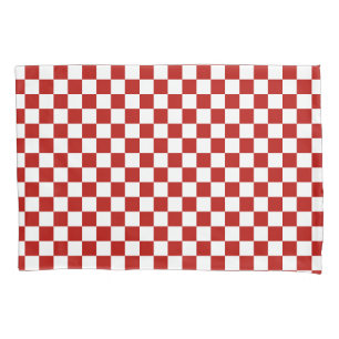 Checkered squares red white geometric retro pillow case