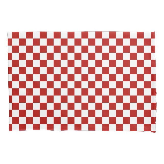 Checkered squares red white geometric retro pillow case (Front)