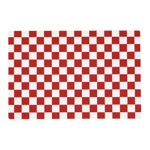 Checkered squares red white geometric retro placemat