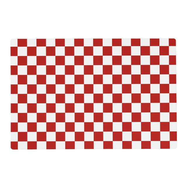 Checkered squares red white geometric retro placemat (Front)