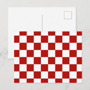 Checkered squares red white geometric retro postcard