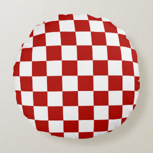 Checkered squares red white geometric retro round pillow
