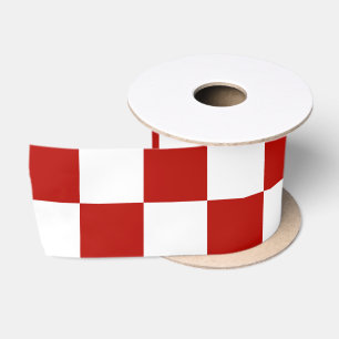 Checkered squares red white geometric retro satin ribbon