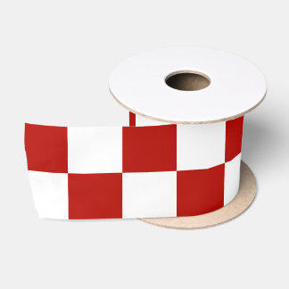 Checkered squares red white geometric retro satin ribbon