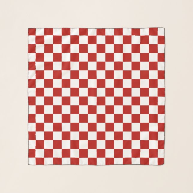 Checkered squares red white geometric retro scarf (Front)