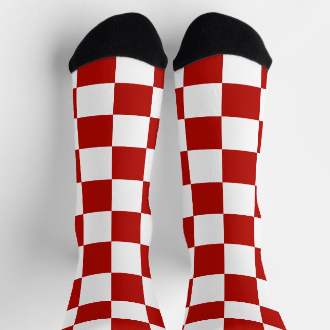 Checkered squares red white geometric retro socks (Top)