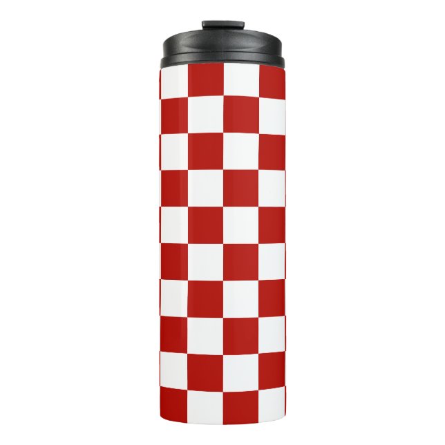 Checkered squares red white geometric retro thermal tumbler (Front)