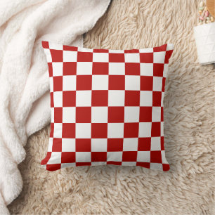 Checkered squares red white geometric retro throw pillow