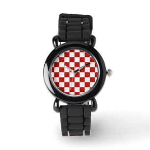 Checkered squares red white geometric retro watch
