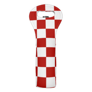 Checkered squares red white geometric retro wine bag