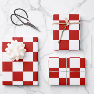Checkered squares red white geometric retro wrapping paper sheets