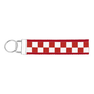 Checkered squares red white geometric retro wrist keychain