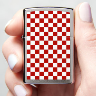 Checkered squares red white geometric retro zippo lighter