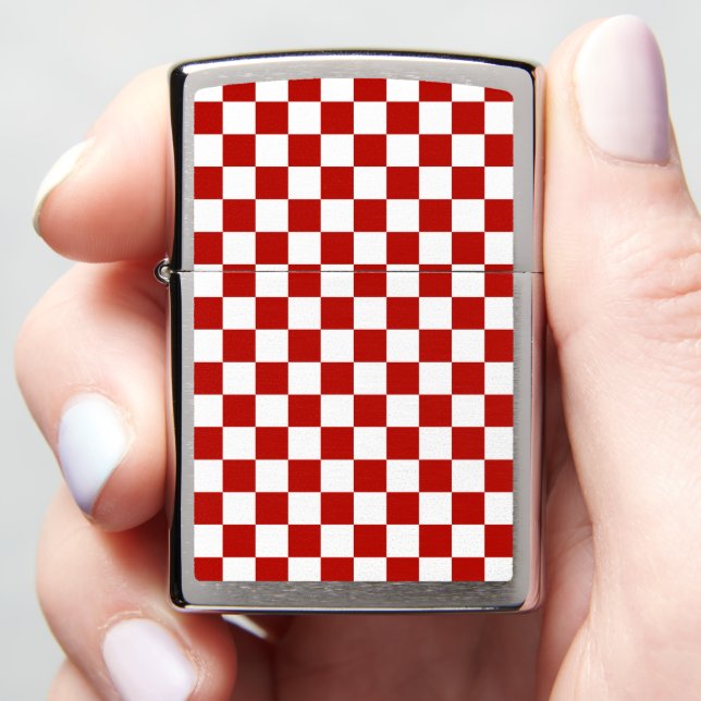 Checkered squares red white geometric retro zippo lighter (In Hand)