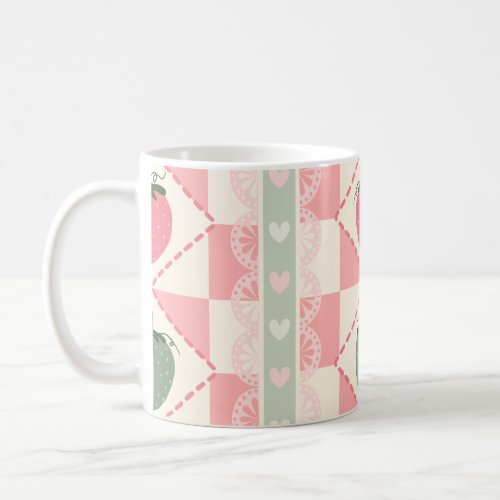 Checkered Strawberry Pattern Coquette Coffee Mug