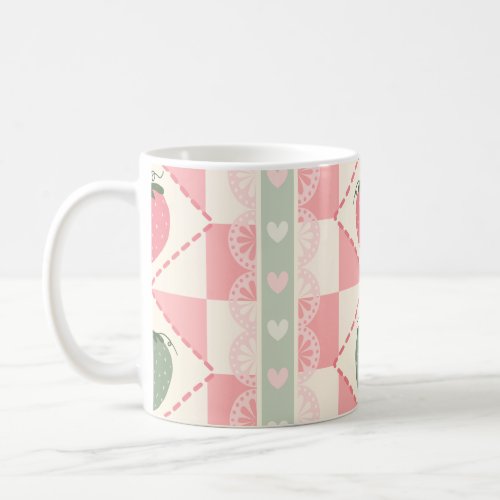 Checkered Strawberry Pattern Coquette Mug
