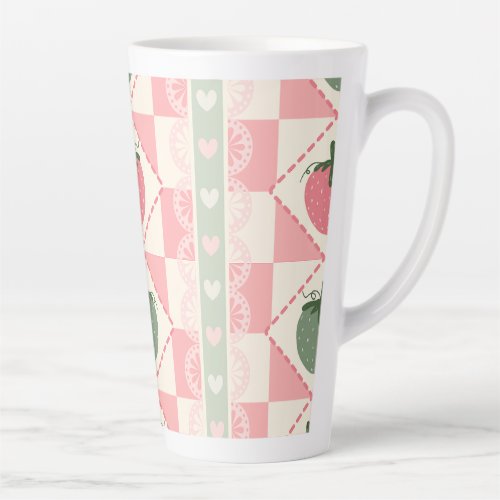 Checkered Strawberry Pattern Latte Mug
