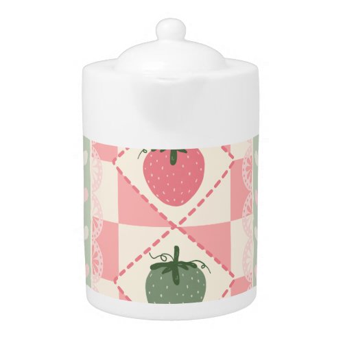 Checkered Strawberry Pattern Teapot