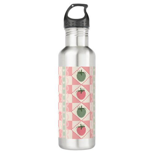 Checkered Strawberry Pattern Water Bottle