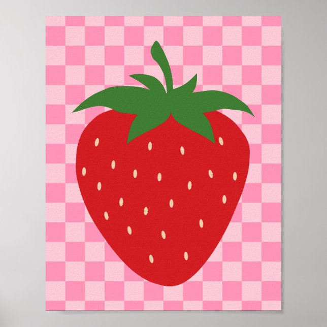 Checkered Strawberry Retro Fruit Pink And Red Poster (Front)