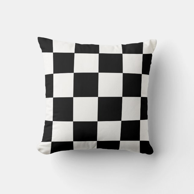 Checkered Style Black and White Throw Pillow (Front)