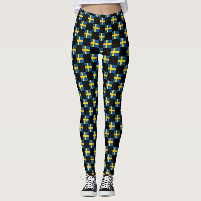 Checkered Sweden Flag Pattern  Leggings (Front)
