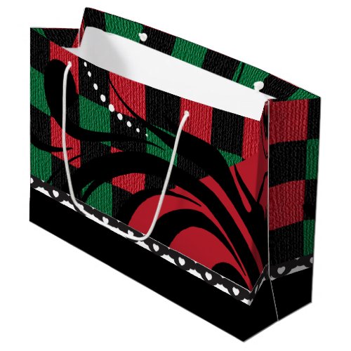 Checkered Swirl Design  Black Red and Green Large Gift Bag