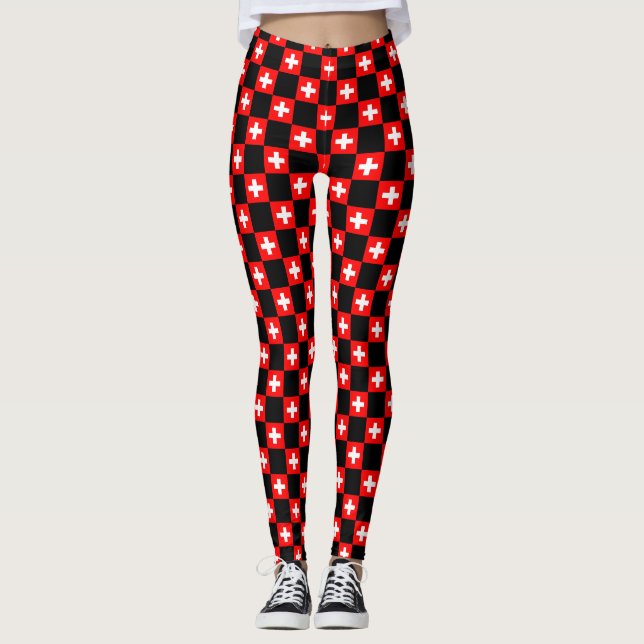 Checkered Switzerland Flag Pattern  Leggings (Front)